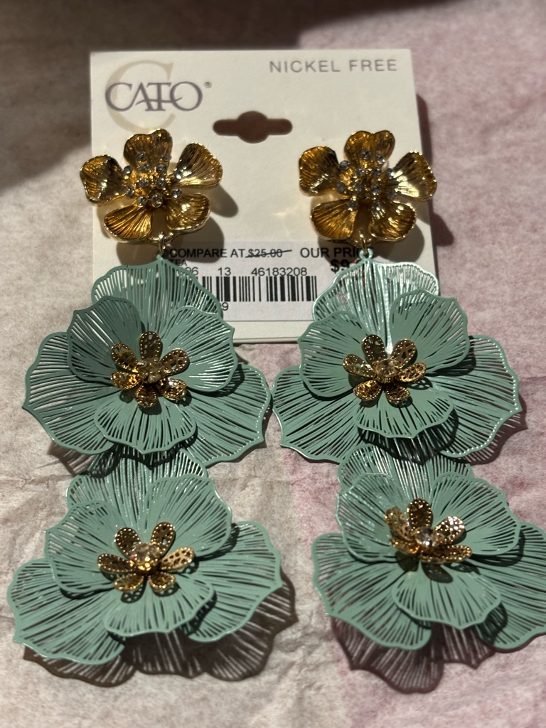 Cato Mint Green And Gold Layered Floral Drop Earrings 12$